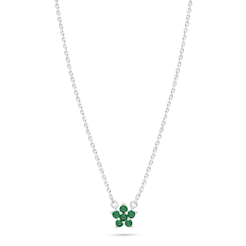 Sterling Silver 925 Necklace Rhodium Plated Embedded With Emerald Zircon