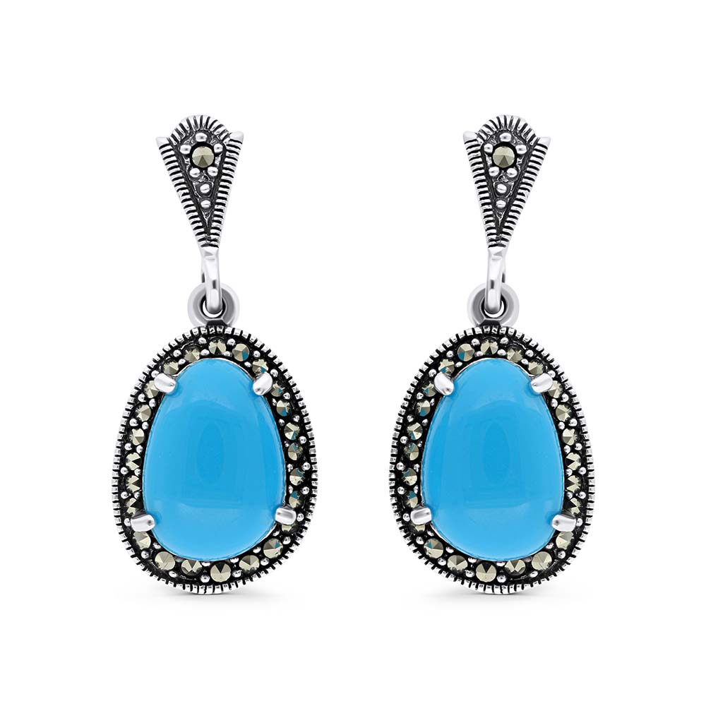 اقراط من الفضة الخالصة عيار 925 مرصعه احجار فيروز معالج و ماركسايت