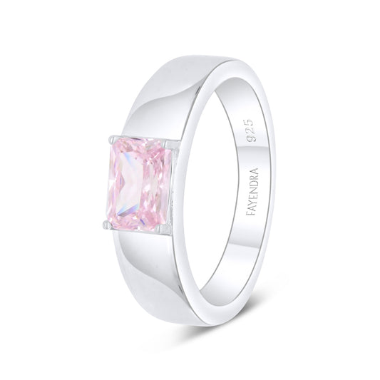 Sterling Silver 925 Ring Rhodium Plated Embedded With Pink Zircon
