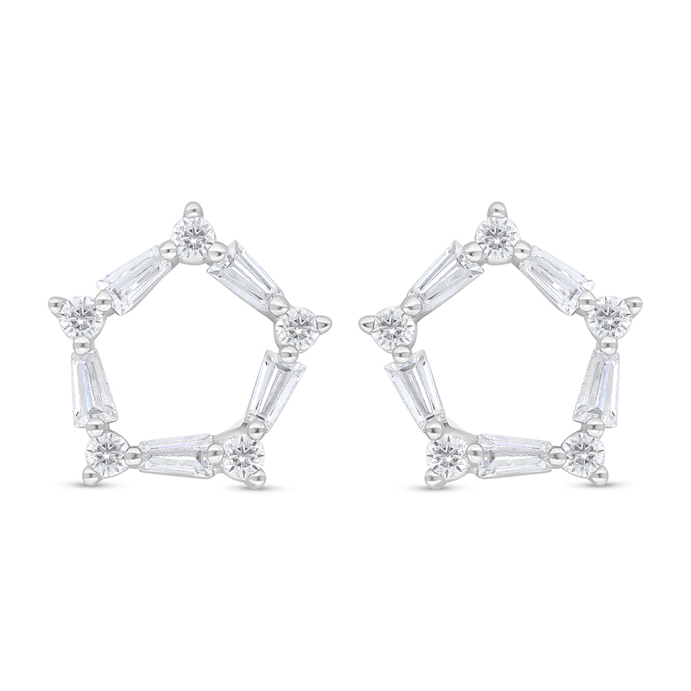 Sterling Silver 925 Earring Rhodium Plated Embedded With White Zircon