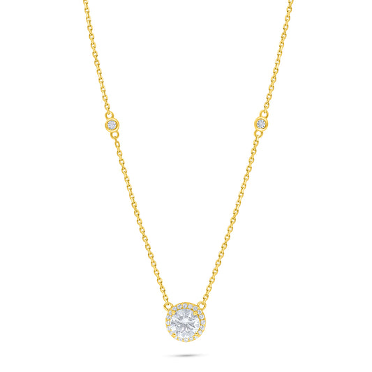 Sterling Silver 925 Necklace Golden Plated Embedded With White Zircon