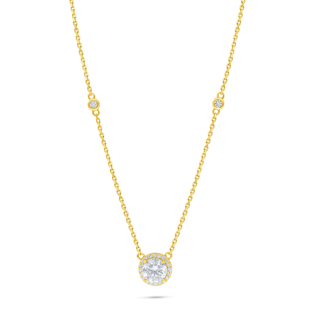 Sterling Silver 925 Necklace Golden Plated Embedded With White Zircon