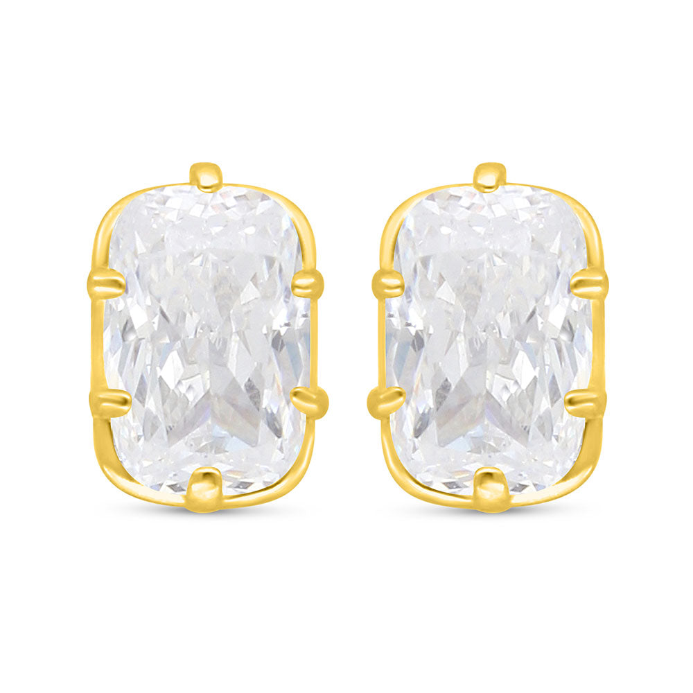 Sterling Silver 925 Earring Golden Plated Embedded With White Zircon
