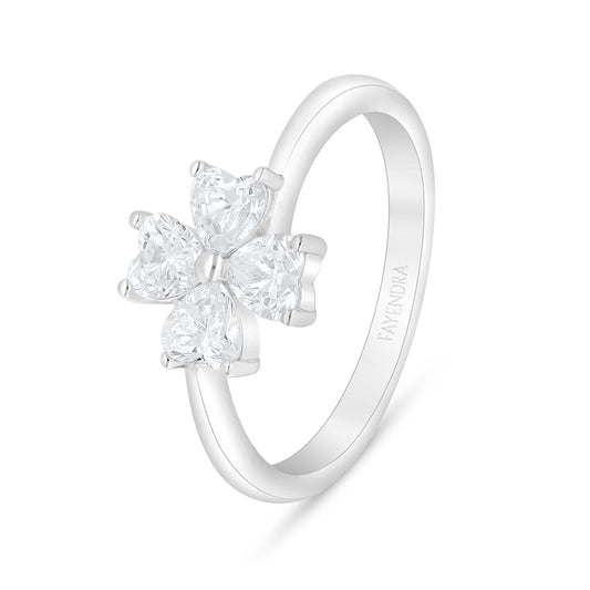 Sterling Silver 925 Ring Rhodium Plated Embedded With White Zircon