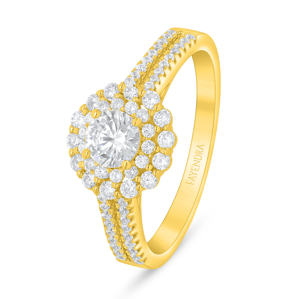 Sterling Silver 925 Ring Golden Plated Embedded With Diamond Zircon And White Zircon