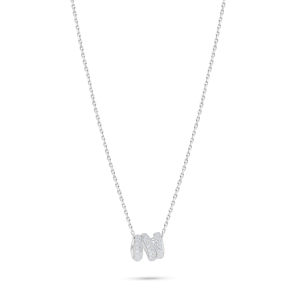 Sterling Silver 925 Necklace Rhodium Plated Embedded With White Zircon