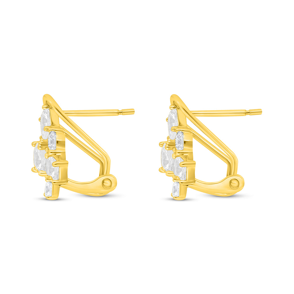 Sterling Silver 925 Earring Golden Plated Embedded With White Zircon
