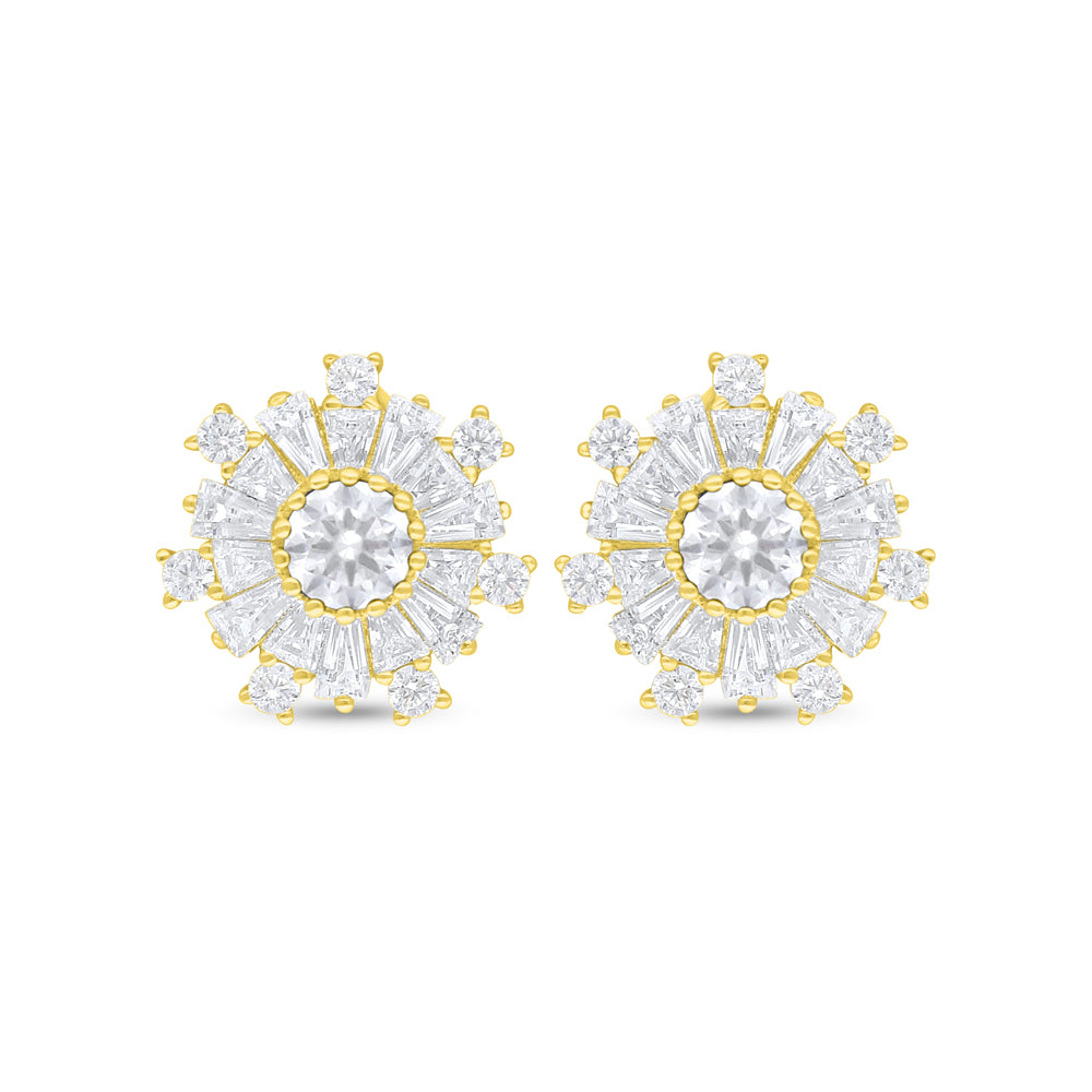 اقراط من الفضة الخالصة عيار 925 مطلي ذهبي مرصع فص ابيض