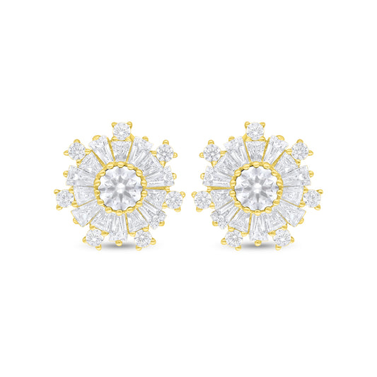 اقراط من الفضة الخالصة عيار 925 مطلي ذهبي مرصع فص ابيض