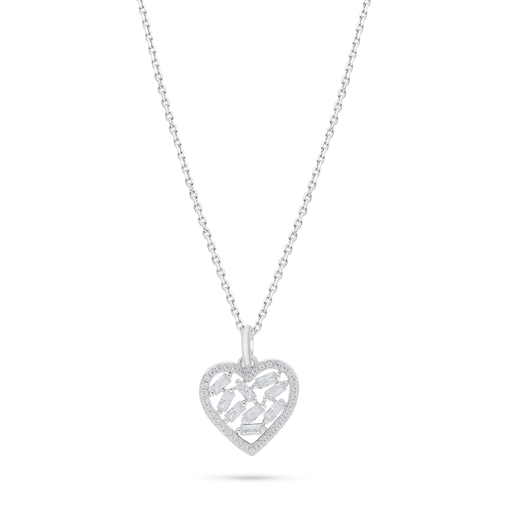 Sterling Silver 925 Necklace Rhodium Plated Embedded With White Zircon
