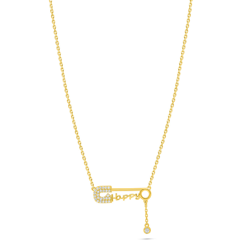 Sterling Silver 925 Necklace Golden Plated Embedded With White Zircon