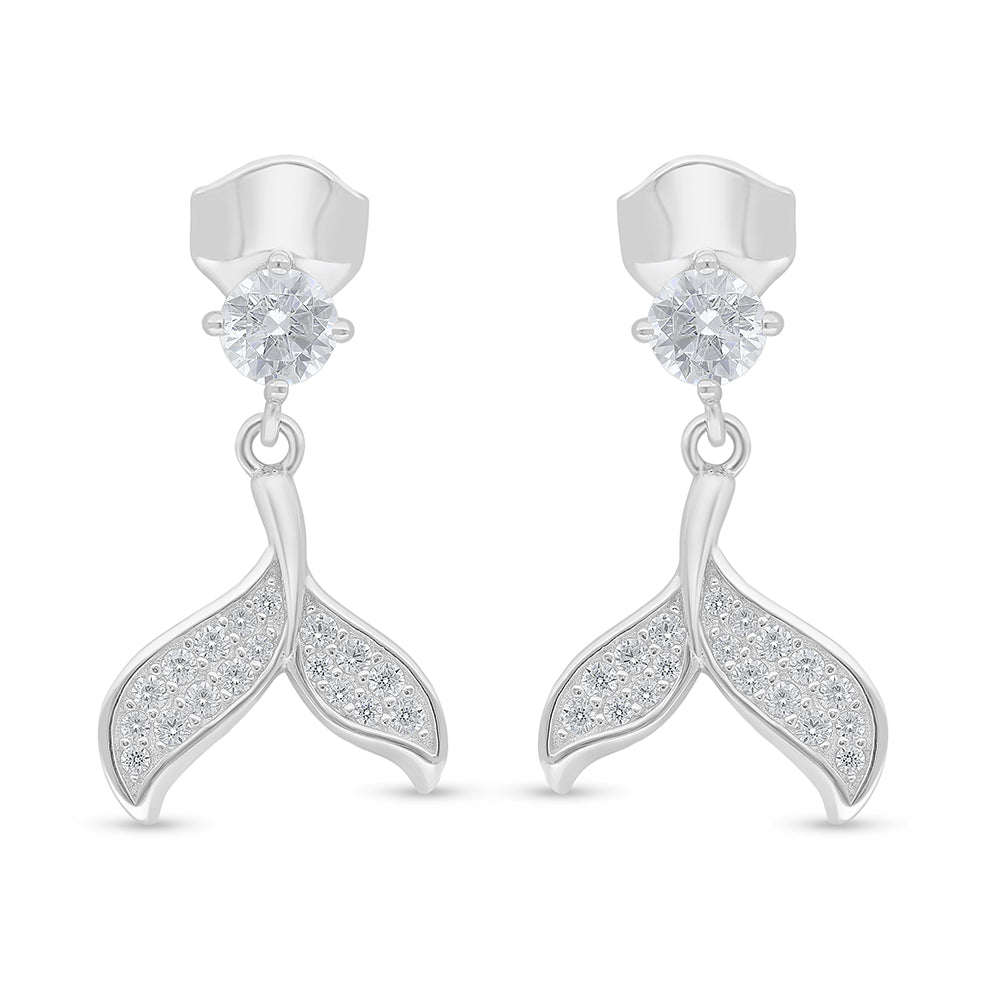Sterling Silver 925 Earring Rhodium Plated Embedded With White Zircon