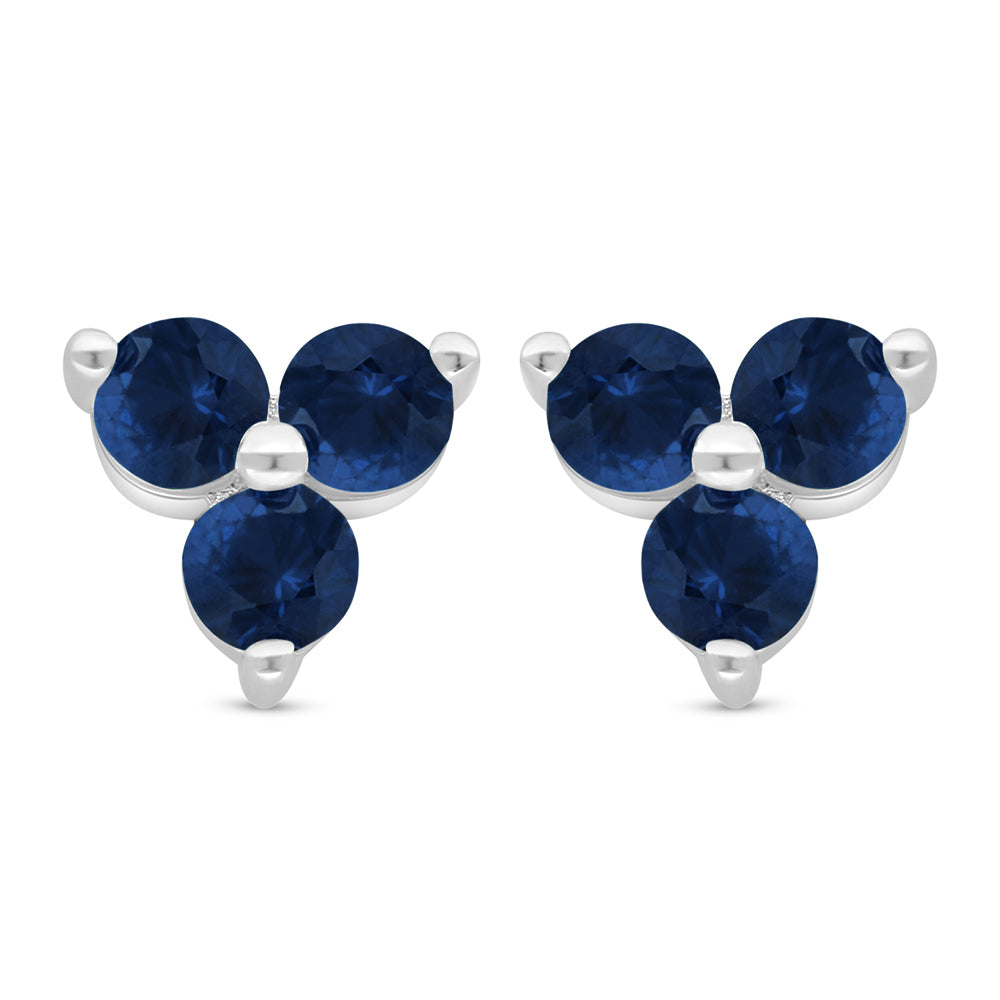 Sterling Silver 925 Earring Rhodium Plated Embedded With Sapphire Corundum