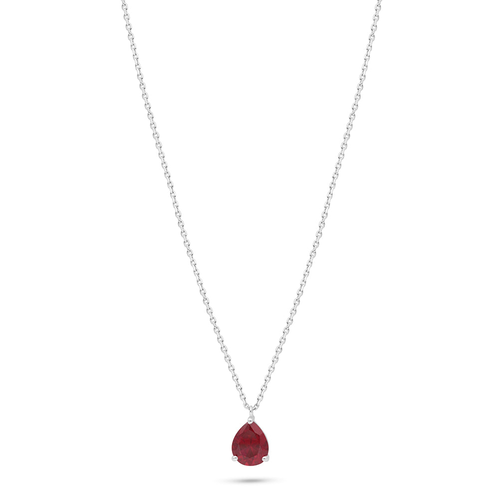 Sterling Silver 925 Necklace Rhodium Plated Embedded With Ruby Corundum