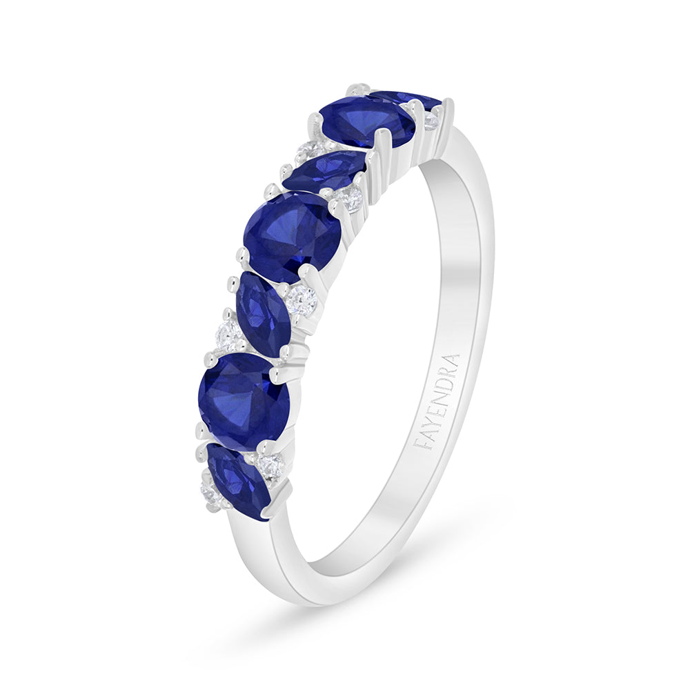 خاتم من الفضة الخالصة عيار 925 مطلي روديوم مرصع زفير كروندوم و فص ابيض