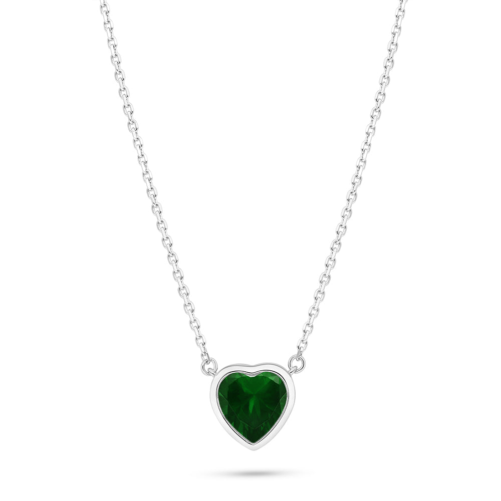 Sterling Silver 925 Necklace Rhodium Plated Embedded With Emerald Zircon