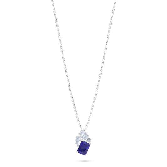 عقد من الفضة الخالصة عيار 925 مطلي روديوم مرصع زفير كروندوم و فص ابيض