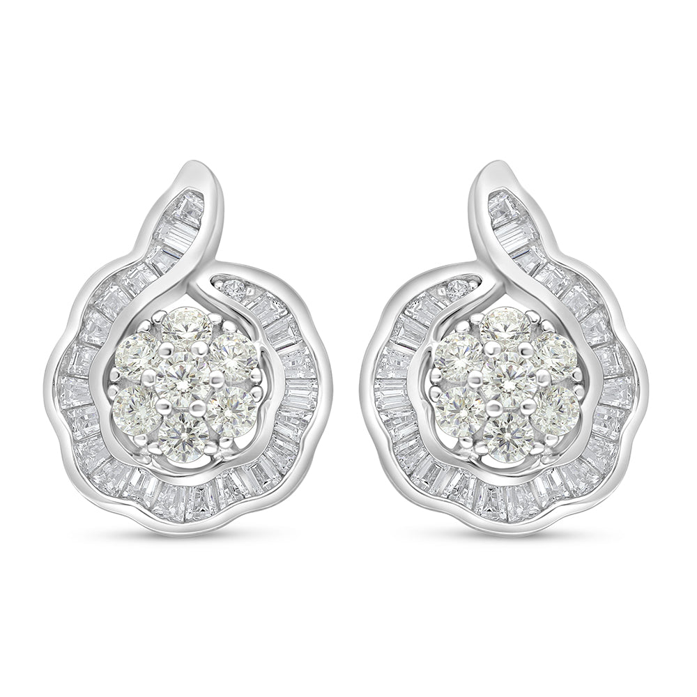 Sterling Silver 925 Earring Rhodium Plated Embedded With Diamond Zircon And White Zircon