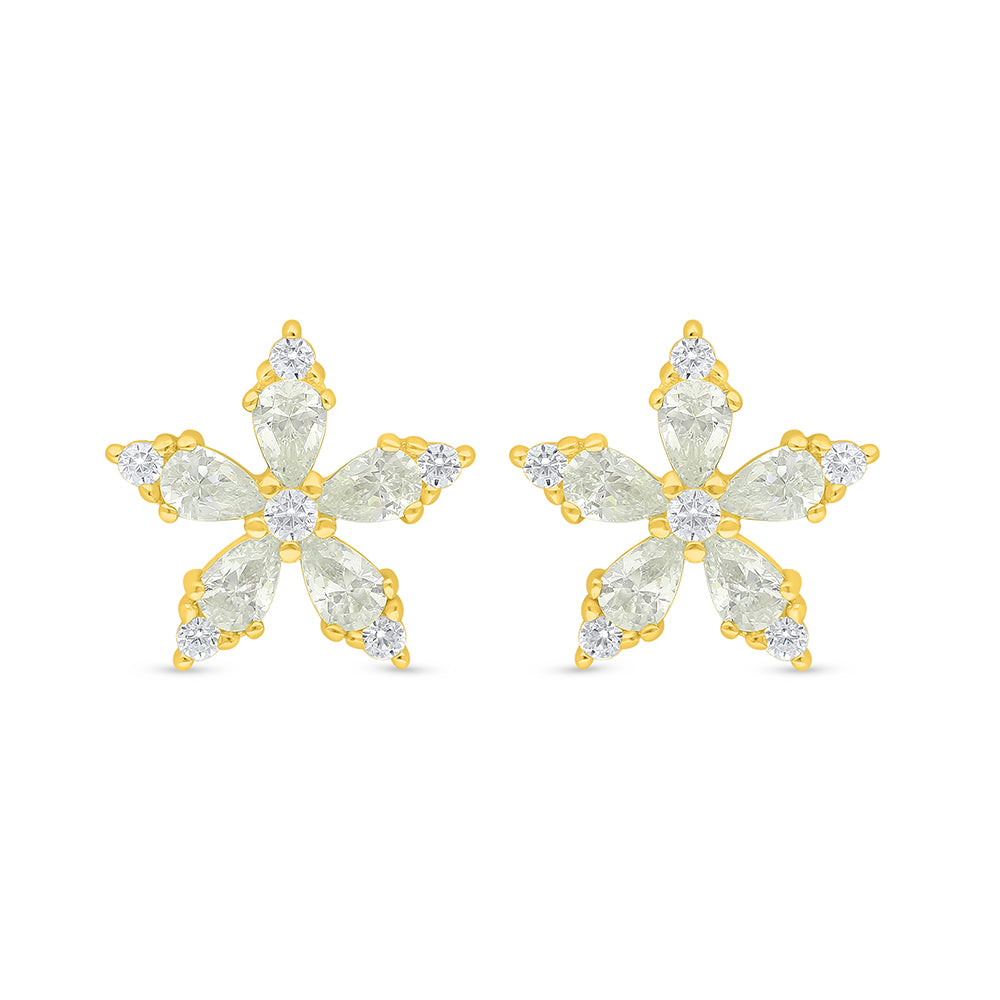 Sterling Silver 925 Earring Golden Plated Embedded With Yellow Diamond And White Zircon