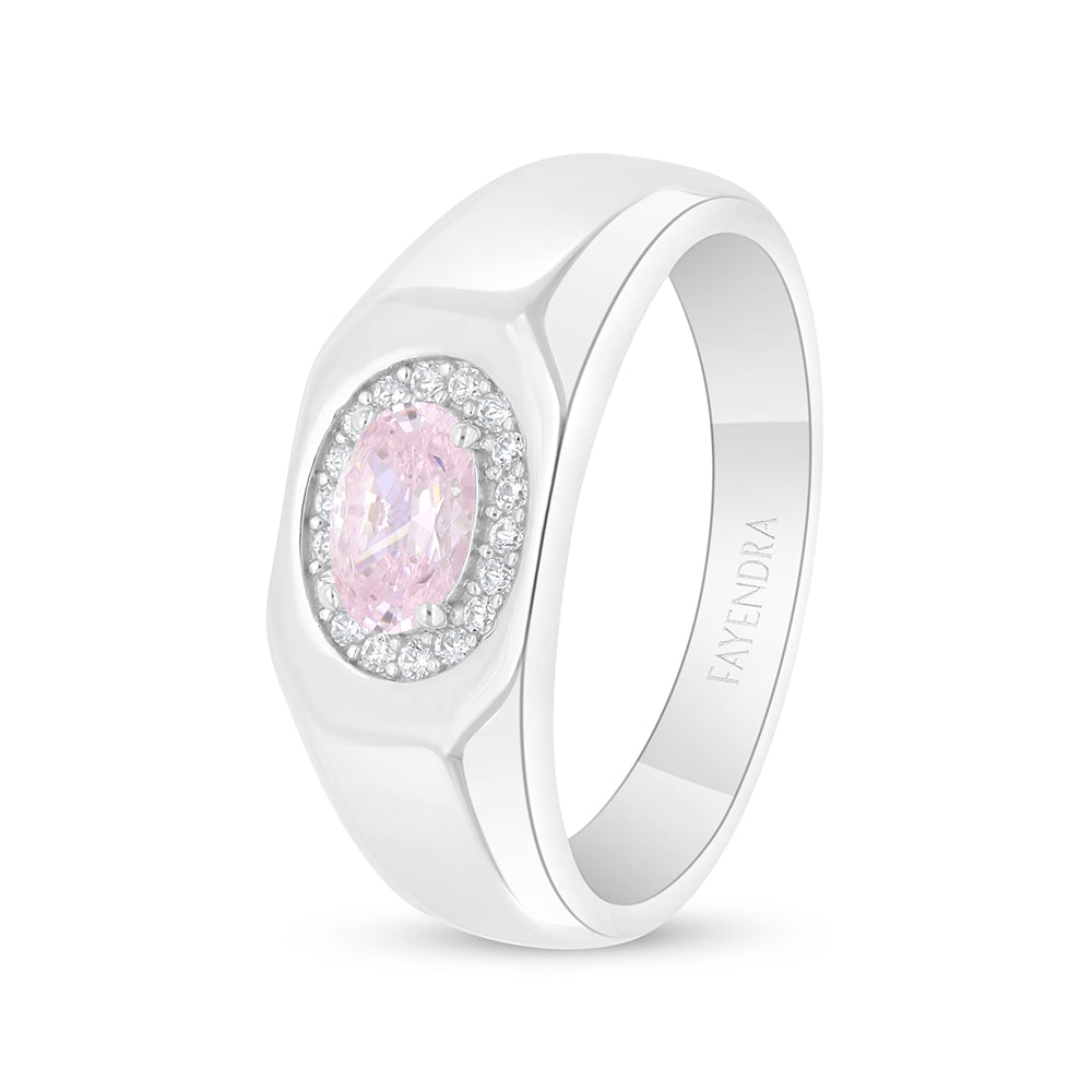 Sterling Silver 925 Ring Rhodium Plated Embedded With Pink Zircon And White Zircon