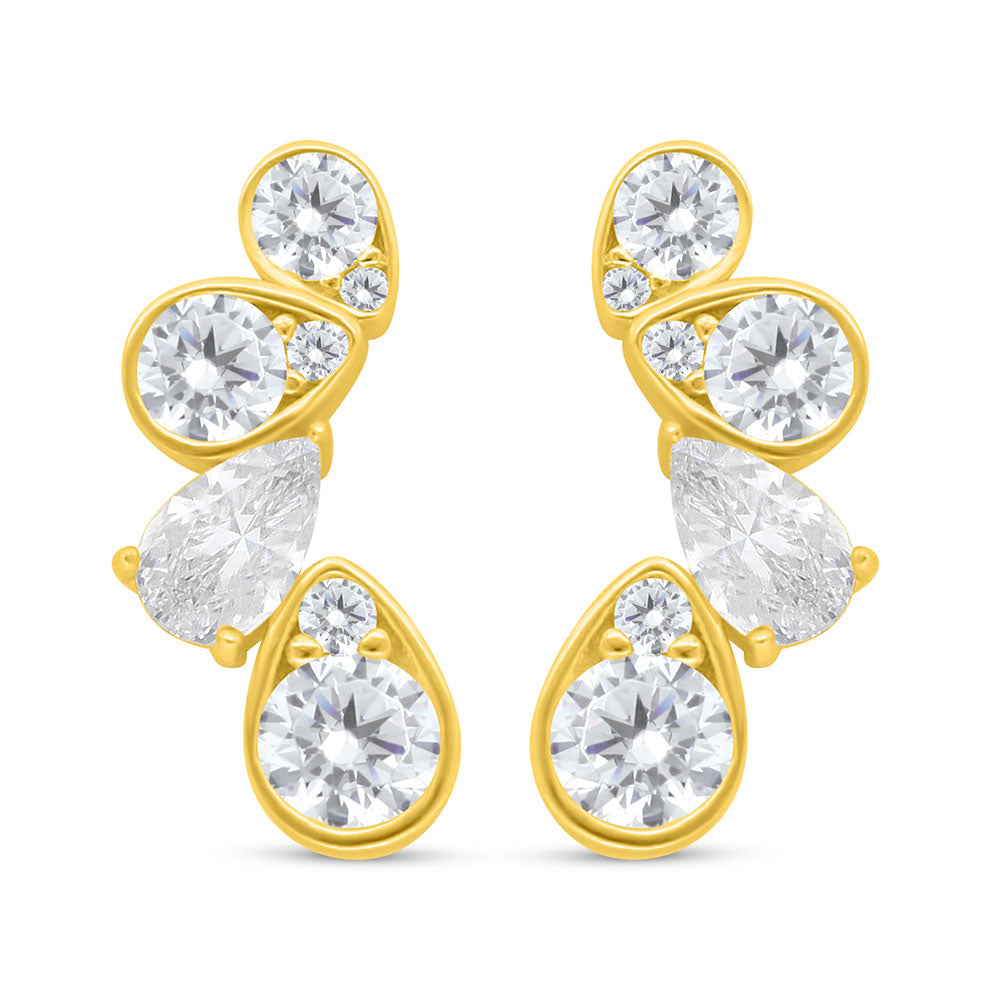 Sterling Silver 925 Earring Golden Plated Embedded With White Zircon