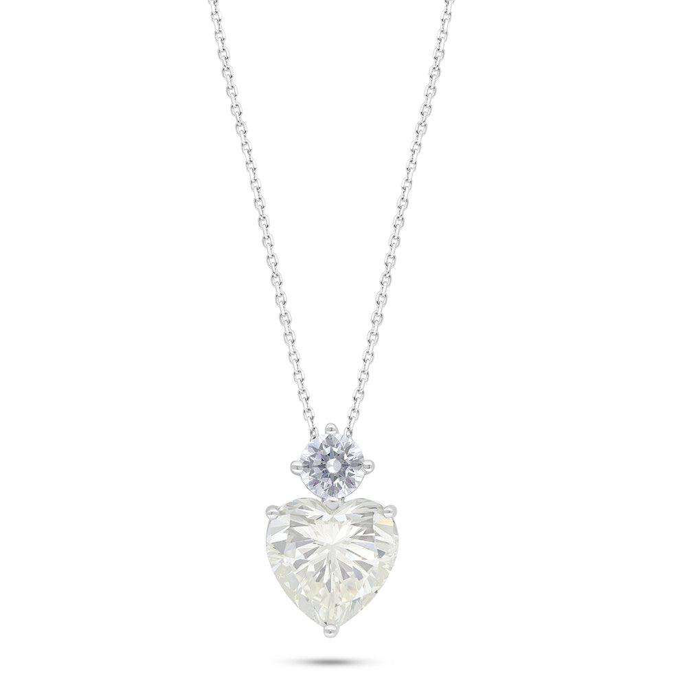 Sterling Silver 925 Necklace Rhodium Plated Embedded With Yellow Diamond And White Zircon