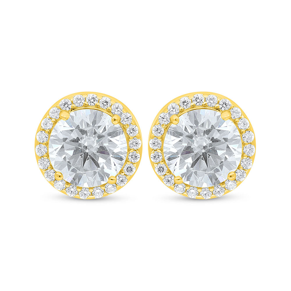 Sterling Silver 925 Earring Golden Plated Embedded With Diamond Color And White Zircon