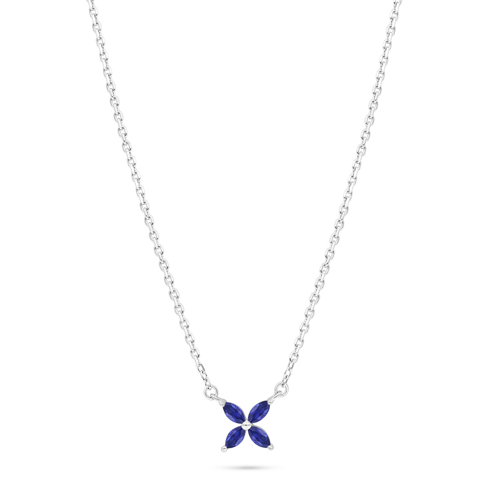 Sterling Silver 925 Necklace Rhodium Plated Embedded With Sapphire Corundum