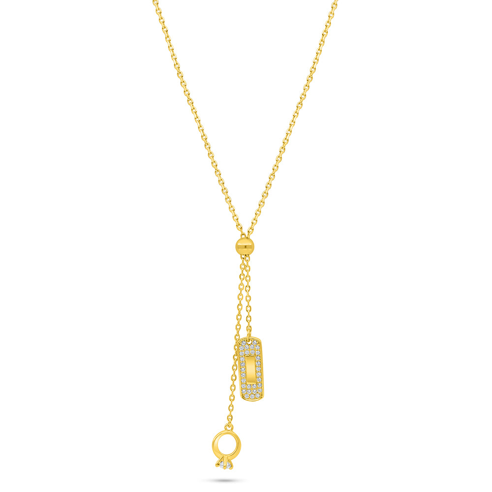 Sterling Silver 925 Necklace Golden Plated Embedded With Black Enemal And White Zircon