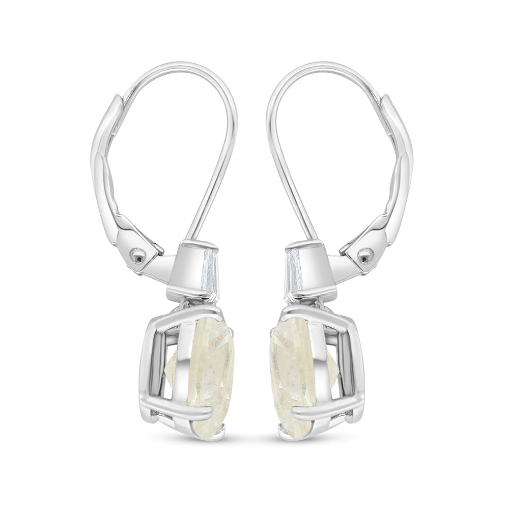 Sterling Silver 925 Earring Rhodium Plated Embedded With Yellow Diamond And White Zircon
