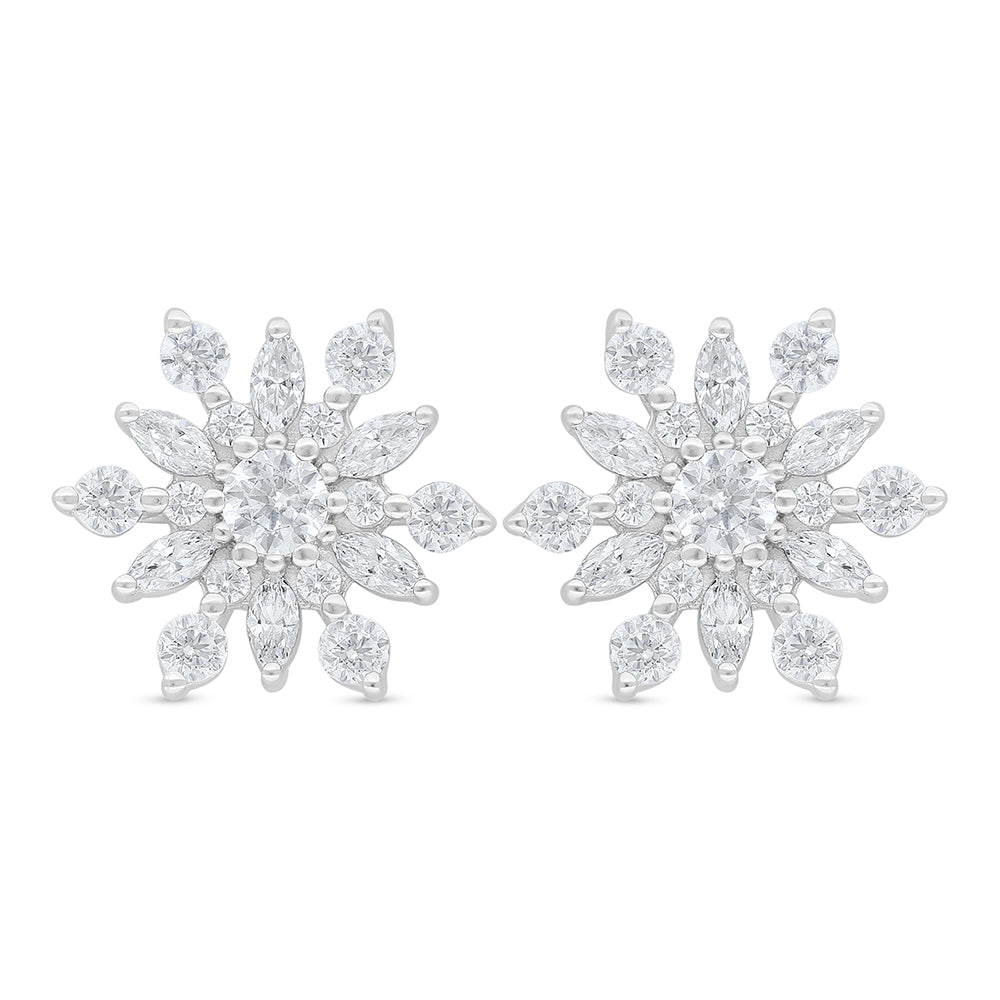 Sterling Silver 925 Earring Rhodium Plated Embedded With White Zircon