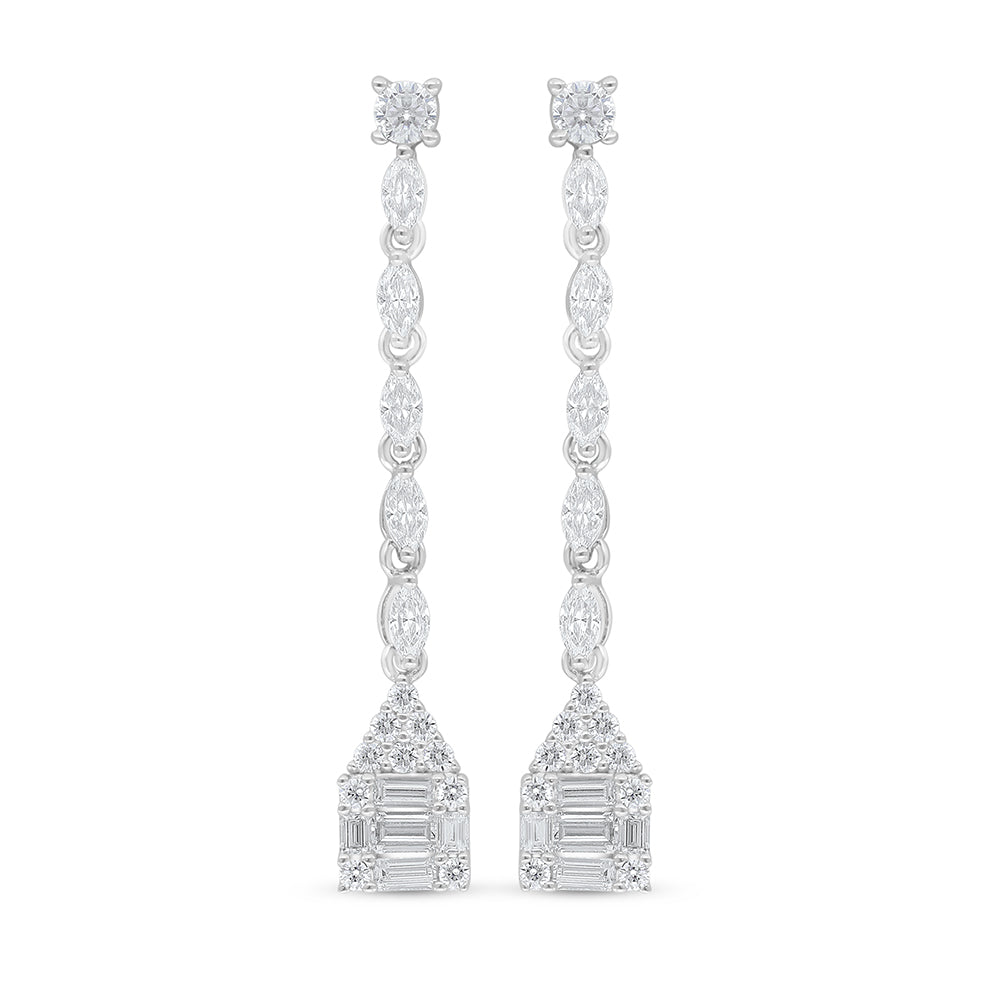 Sterling Silver 925 Earring Rhodium Plated Embedded With White Zircon