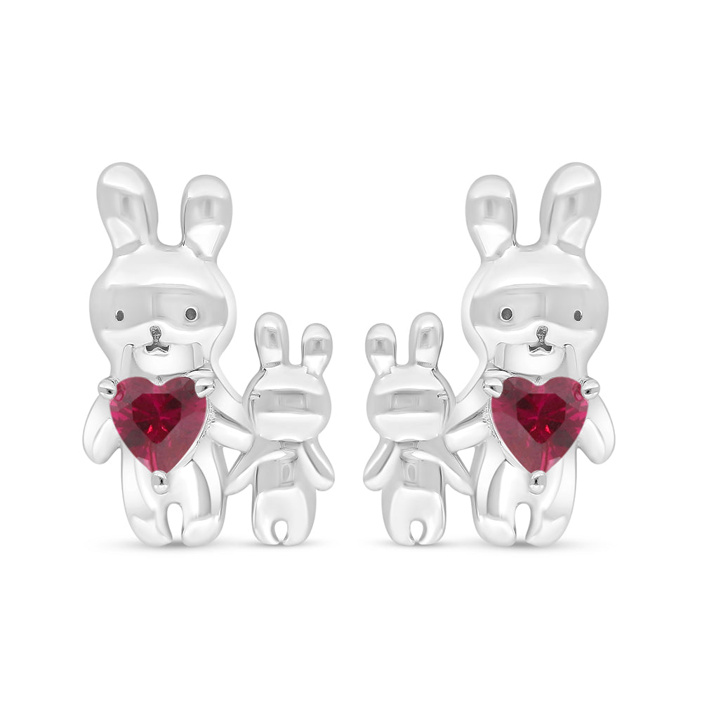 Sterling Silver 925 Earring Rhodium Plated Embedded With Ruby Corundum