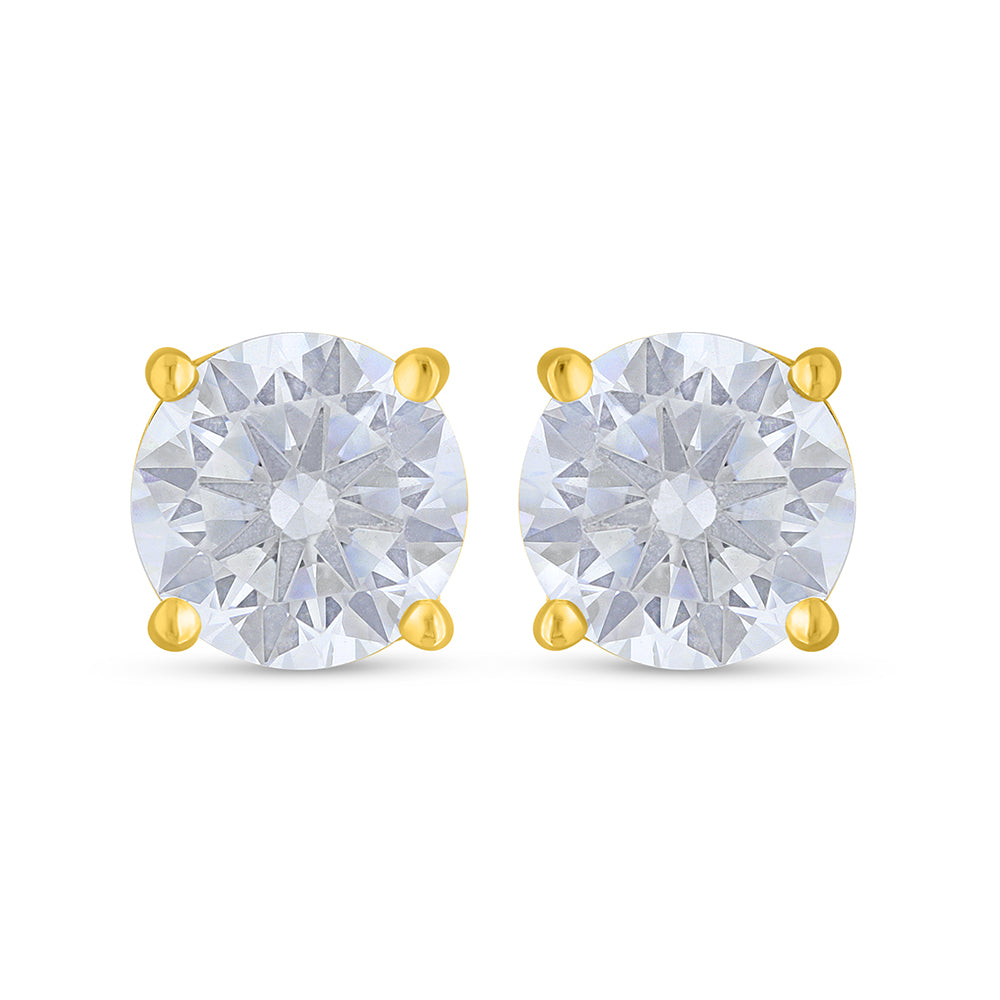 Sterling Silver 925 Earring Golden Plated Embedded With White Zircon