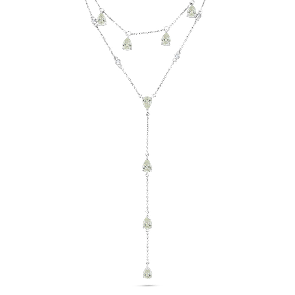 Sterling Silver 925 Necklace Rhodium Plated Embedded With Diamond Zircon And White Zircon
