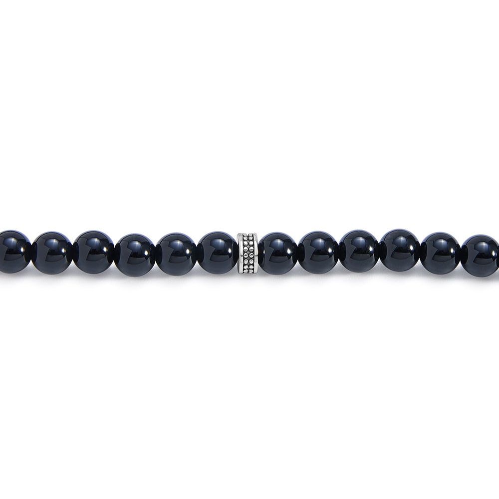 سبحة 100 احجار عقيق اسود بيلية كابشون 6 مل طقم ستانلس ستيل عيار 316L مطلى فضي واسود