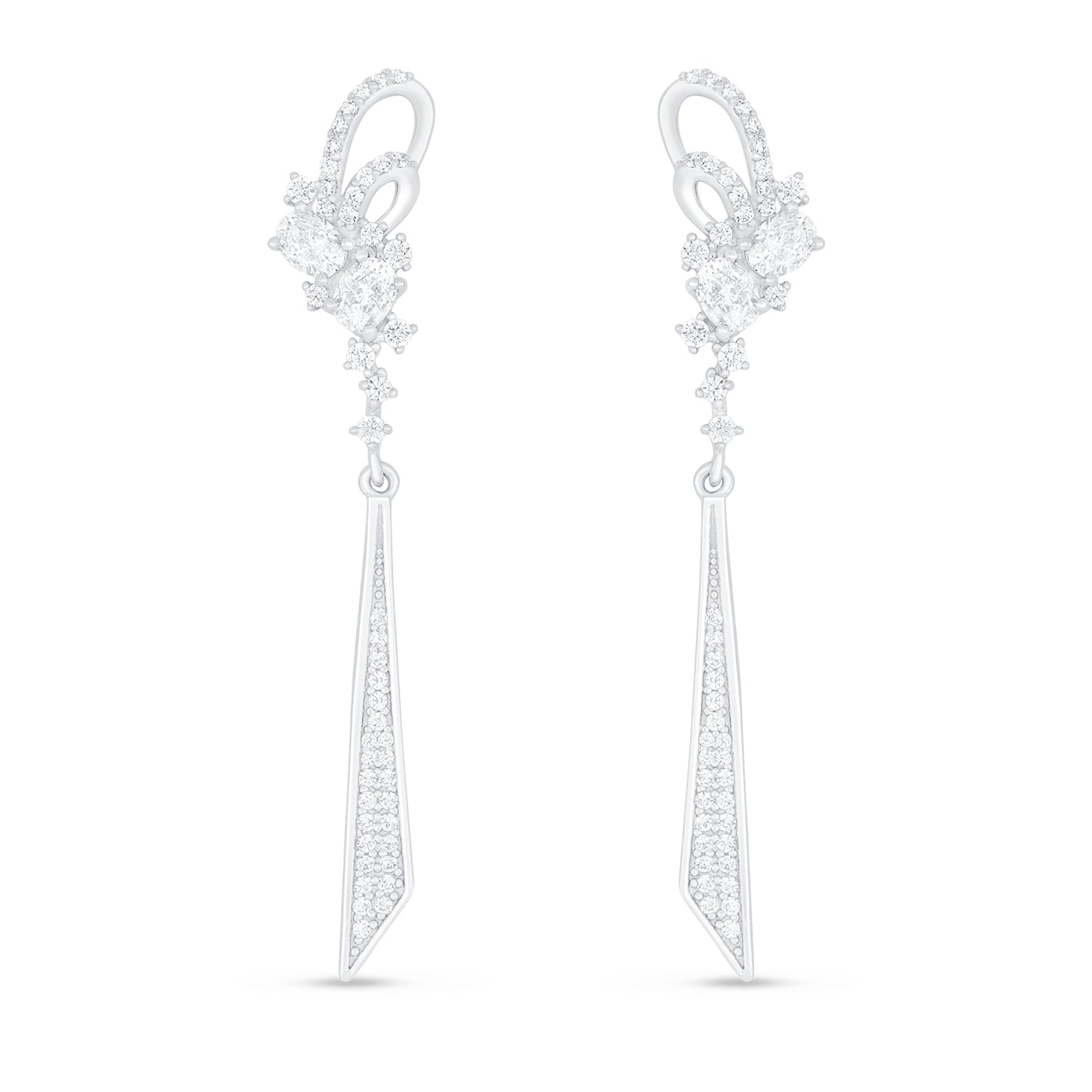 Sterling Silver 925 Earring Rhodium Plated Embedded With White Zircon