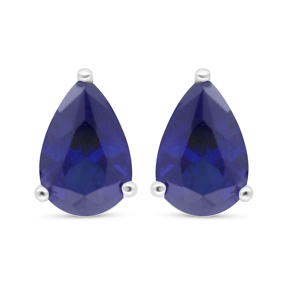 Sterling Silver 925 Earring Rhodium Plated Embedded With Sapphire Corundum