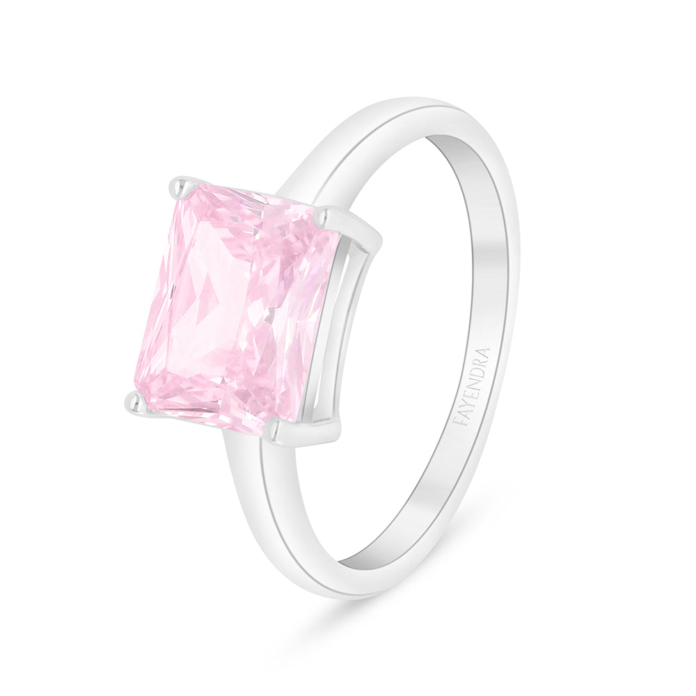 Sterling Silver 925 Ring Rhodium Plated Embedded With Pink Zircon