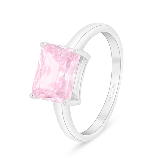Sterling Silver 925 Ring Rhodium Plated Embedded With Pink Zircon