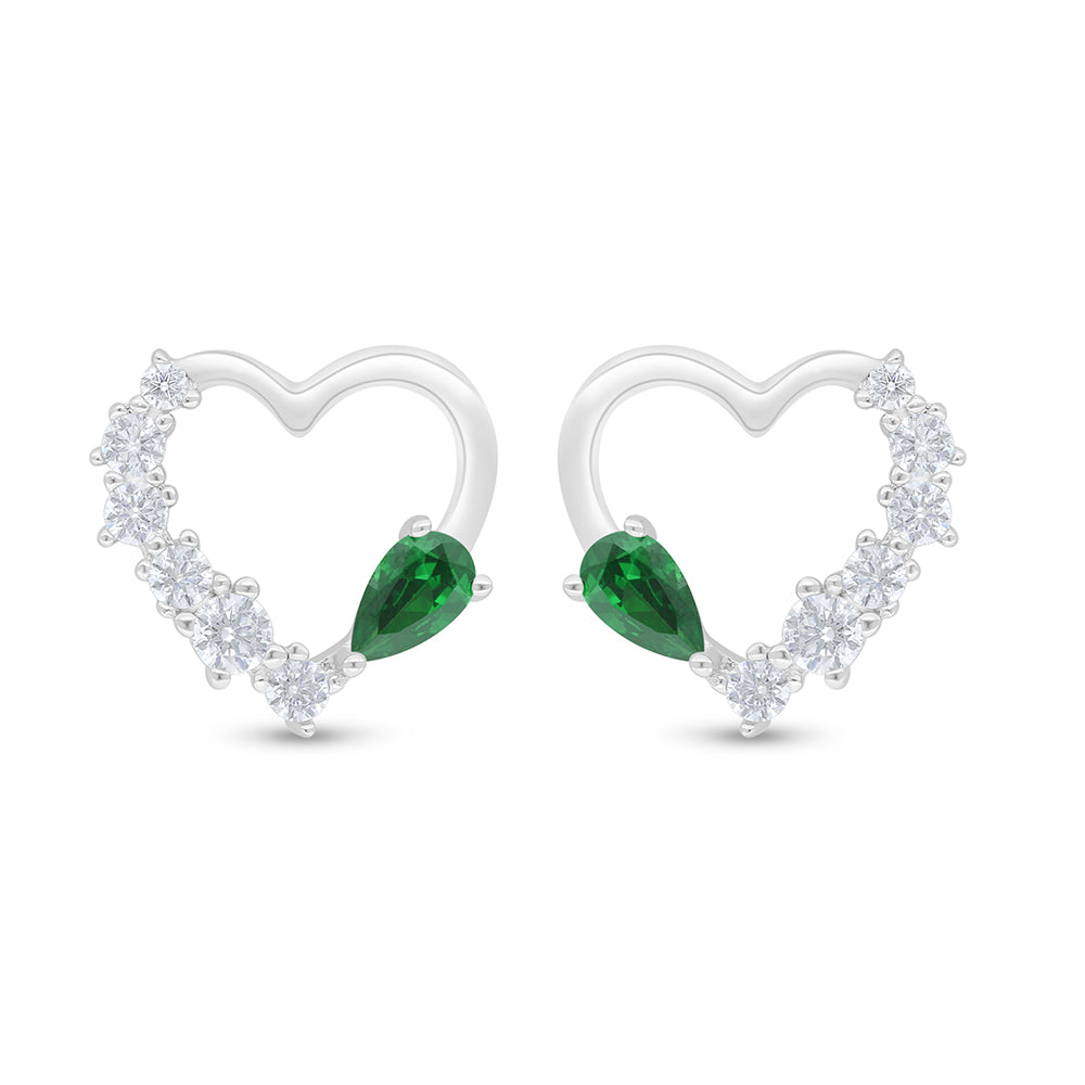 Sterling Silver 925 Earring Rhodium Plated Embedded With Emerald Zircon And White Zircon