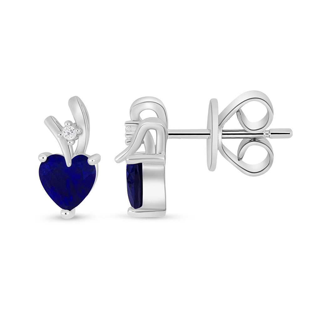 Sterling Silver 925 Earring Rhodium Plated Embedded With Sapphire Corundum And White Zircon