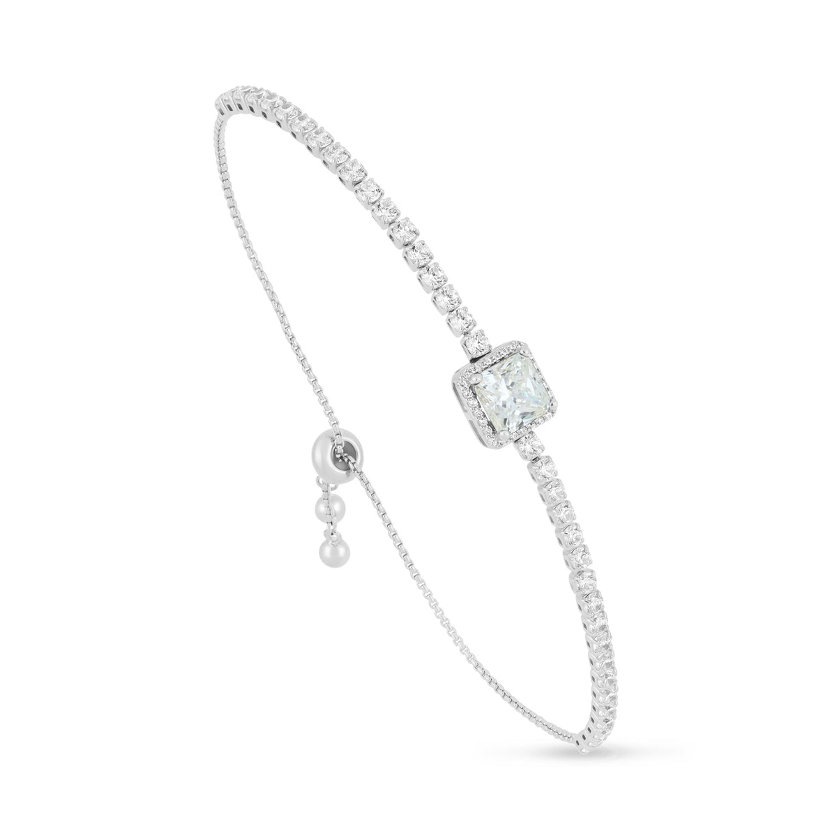 Sterling Silver 925 Bracelet Rhodium Plated Embedded With Diamond Zircon And White Zircon