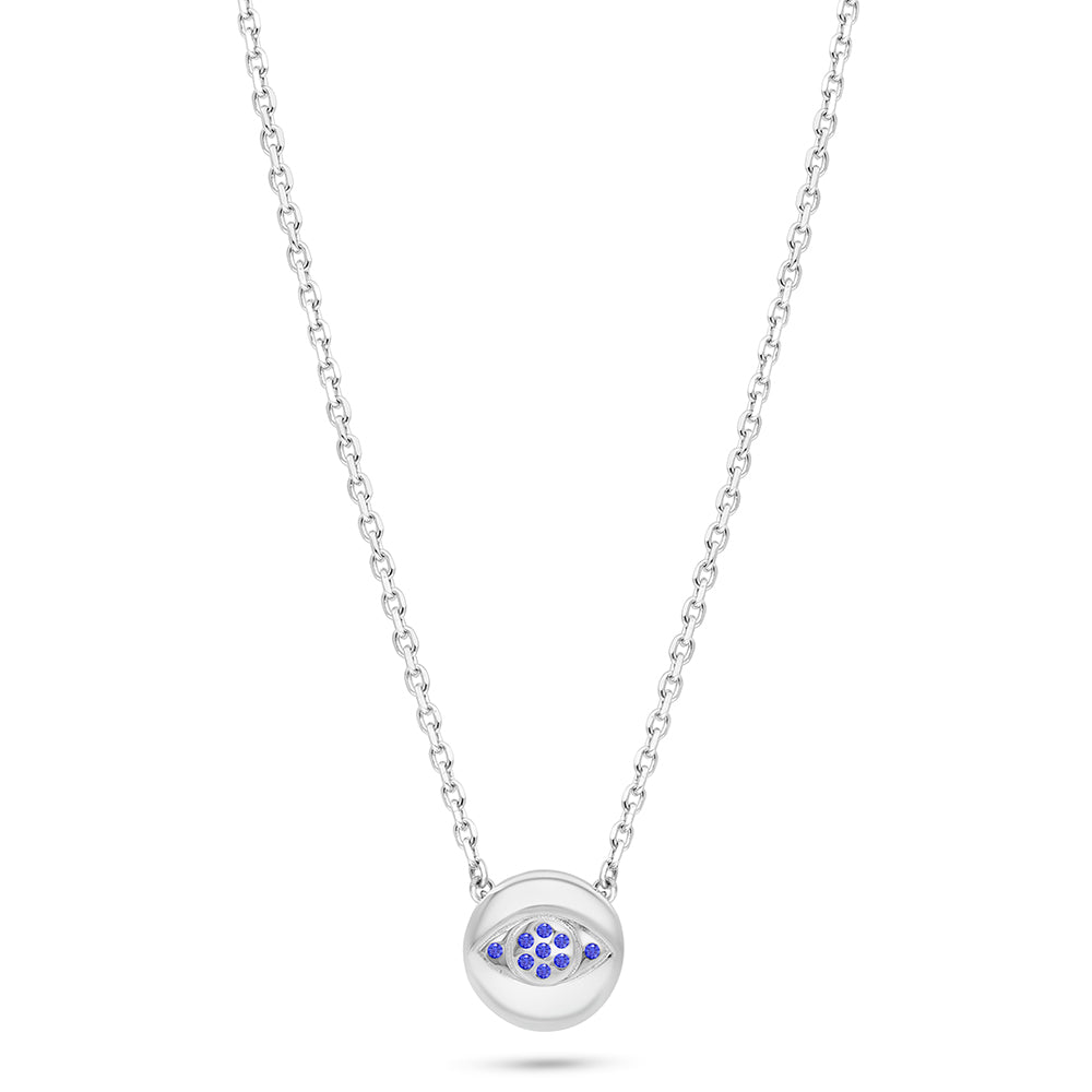 Sterling Silver 925 Necklace Rhodium Plated Embedded With Sapphire Corundum