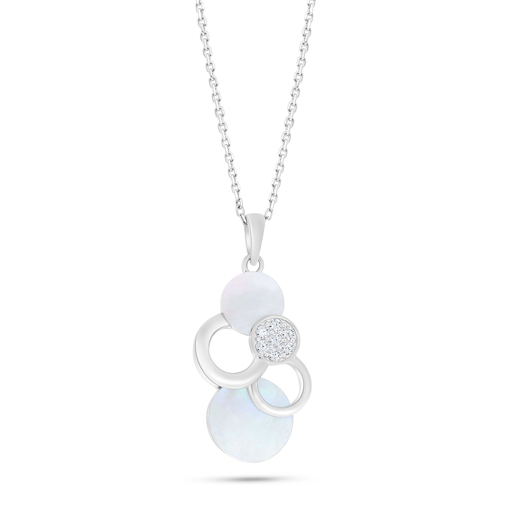 عقد من الفضة الخالصة عيار 925 مطلي روديوم مرصع صدف ابيض و فص ابيض