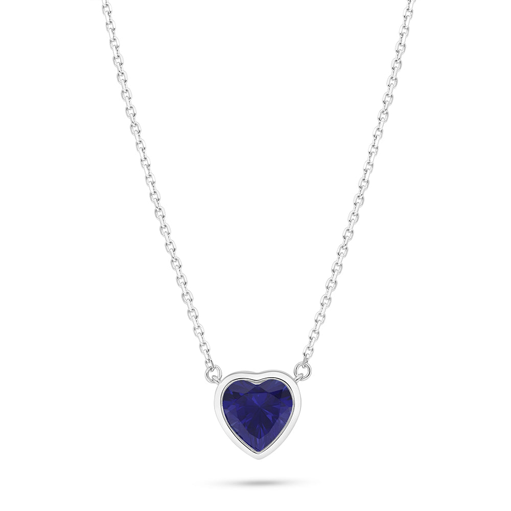 Sterling Silver 925 Necklace Rhodium Plated Embedded With Sapphire Corundum