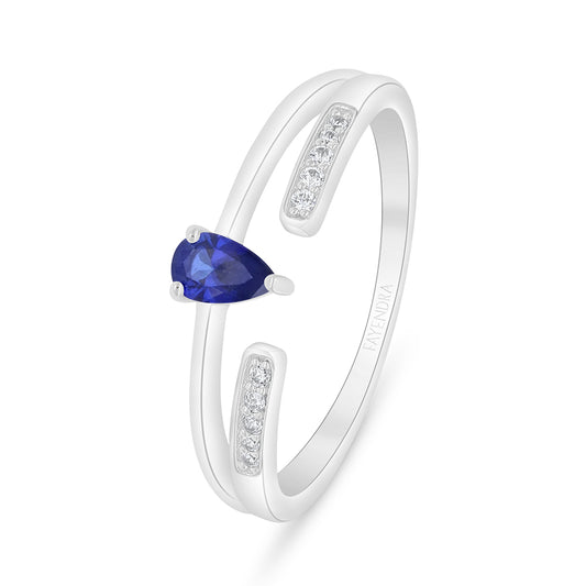 خاتم من الفضة الخالصة عيار 925 مطلي روديوم مرصع زفير كروندوم و فص ابيض