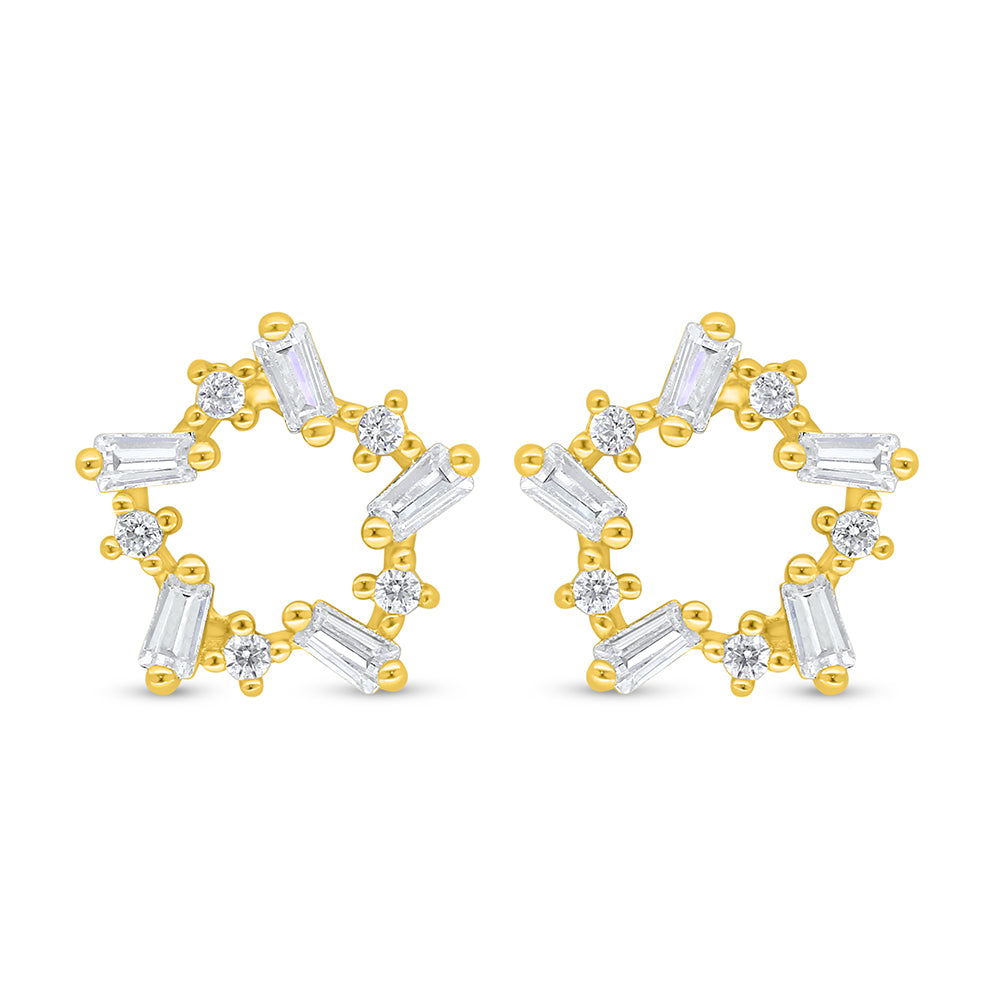 Sterling Silver 925 Earring Golden Plated Embedded With White Zircon