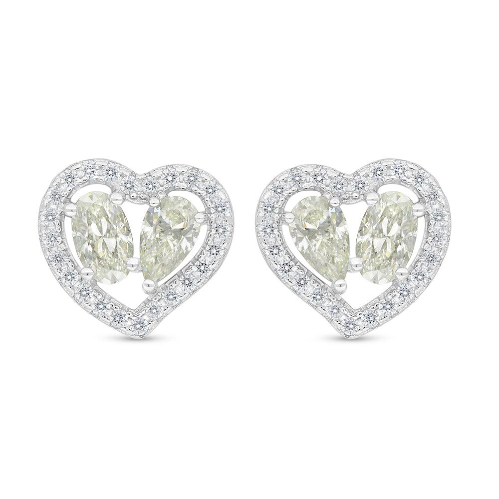 Sterling Silver 925 Earring Rhodium Plated Embedded With Yellow Diamond And White Zircon