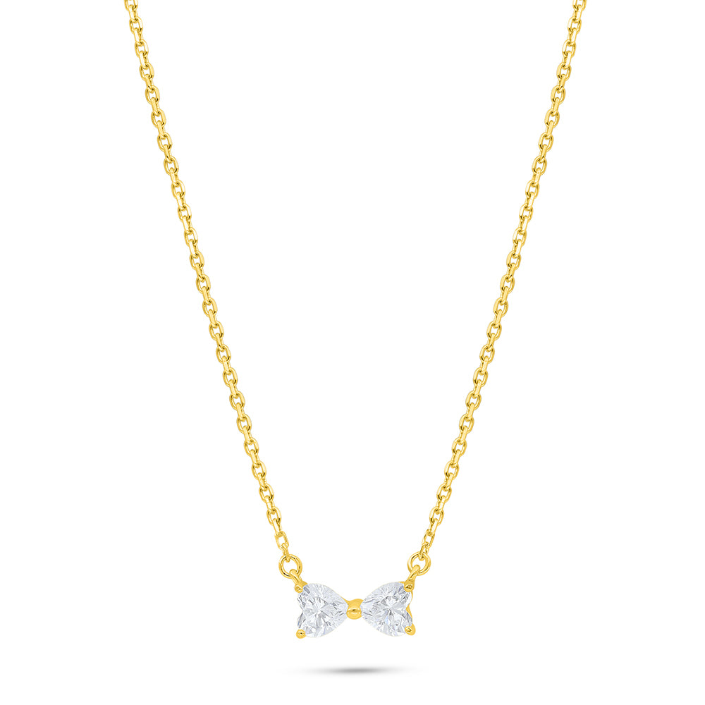 Sterling Silver 925 Necklace Golden Plated Embedded With White Zircon